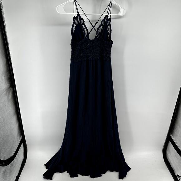 Free People Intimately One Adella Slip Maxi Dress Crochet Lace Navy Flowy Small - Picture 6 of 6